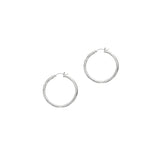 14K White Gold 3x35mm Diamond Cut and Polished Design Hoop Earring