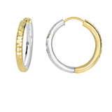 14K Yellow and White Gold 2.5x15mm Diamond Cut Hoop Earring