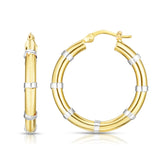 14K Yellow and White Gold Diamond Cut Station Hoop Earring