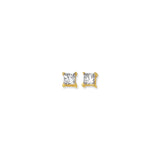 14K Yellow Gold 4mm Princess Cut CZ Stud Earring