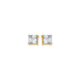 14K Yellow Gold 6mm Princess Cut CZ Stud Earring