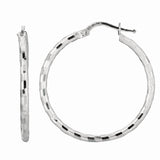 Sterling Silver Diamond Cut Squares Large Hoop Earring
