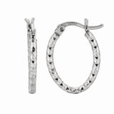 Sterling Silver 2x10MM Diamond Cut Oval Hoop Earring