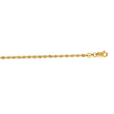14K Yellow Gold 2.5mm Rope 7 Chain Bracelet with Lobster Lock