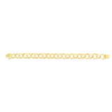 14K Yellow Gold 10mm Large Double Link 7 Charm Bracelet with Lobster Lock