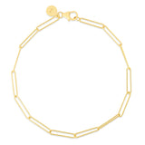 14K Yellow Gold 7 Lungo Paperclip Chain Bracelet with Pear Shaped Lobster Clasp.