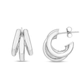 Sterling Silver Polished 16mm Triple Barrelled Hoops with Push Back closure.