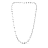 Sterling Silver 6mm Moon-cut Bead 20 Chain with Lobster Clasp. Item has rhodium finish.