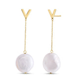 14K Yellow Gold V Drop Keshi Pearl Earrings with Push Back Clasp