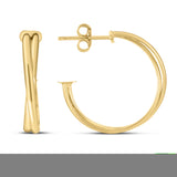 14K Yellow Gold Polished Large Crossover Hoops Earrings with Push Back Clasp