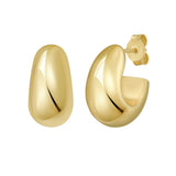 Sterling Silver (Yellow Gold Plated) Twisted Puff C Hoop Earring with Push Back Clasp
