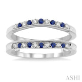 1.45 MM Sapphire and 1/6 Ctw Round Cut Diamond Precious Insert Ring in 14K White Gold