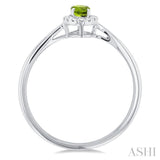 5x3 MM Oval Shape Peridot and 1/20 Ctw Single Cut Diamond Halo Semi-Precious Ring in 10K White Gold