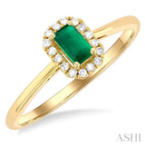 5x3 MM Octagonal Shape Emerald and 1/20 Ctw Single Cut Diamond Halo Precious Ring in 10K Yellow Gold
