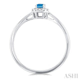 5x3 MM Octagonal Shape Blue Topaz and 1/20 Ctw Single Cut Diamond Halo Semi-Precious Ring in 10K White Gold