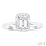 6x4 MM Octagonal Shape White Topaz and 1/6 Ctw Round Cut Diamond Halo Semi-Precious Ring in 14K White Gold