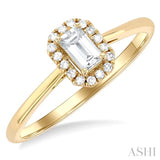 5x3 MM Octagonal Shape White Topaz and 1/20 Ctw Single Cut Diamond Halo Semi-Precious Ring in 10K Yellow Gold