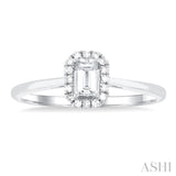 5x3 MM Octagonal Shape White Topaz and 1/20 Ctw Single Cut Diamond Halo Semi-Precious Ring in 14K White Gold