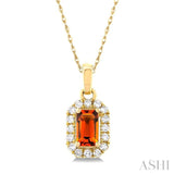 5x3 MM Octagonal Shape Citrine and 1/20 Ctw Single Cut Diamond Halo Semi-Precious Pendant with Chain in 14K Yellow Gold