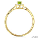 5x3 MM Oval Shape Peridot and 1/20 Ctw Single Cut Diamond Halo Semi-Precious Ring in 14K Yellow Gold