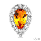 5x3 MM Pear Shape Citrine and 1/8 Ctw Single Cut Diamond Halo Semi-Precious Stud Earrings in 14K White Gold