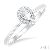 5x3 MM Pear Shape White Topaz and 1/20 Ctw Single Cut Diamond Halo Semi-Precious Ring in 14K White Gold