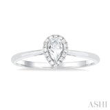 5x3 MM Pear Shape White Topaz and 1/20 Ctw Single Cut Diamond Halo Semi-Precious Ring in 14K White Gold