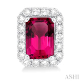 6x4 MM Octagonal Shape Pink Tourmaline and 1/4 Ctw Round Cut Diamond Halo Semi-Precious Stud Earrings in 14K White Gold