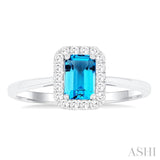 6x4 MM Octagonal Shape Blue Topaz and 1/6 Ctw Round Cut Diamond Halo Semi-Precious Ring in 10K White Gold