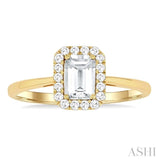 6x4 MM Octagonal Shape White Topaz and 1/6 Ctw Round Cut Diamond Halo Semi-Precious Ring in 10K Yellow Gold