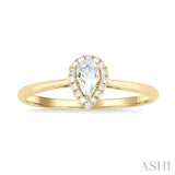 5x3 MM Pear Shape White Topaz and 1/20 Ctw Single Cut Diamond Halo Semi-Precious Ring in 14K Yellow Gold