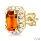 5x3 MM Octagonal Shape Citrine and 1/8 Ctw Single Cut Diamond Halo Semi-Precious Stud Earrings in 10K Yellow Gold