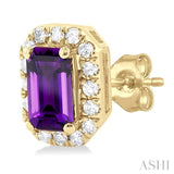 5x3 MM Octagonal Shape Amethyst and 1/8 Ctw Single Cut Diamond Halo Semi-Precious Stud Earrings in 10K Yellow Gold