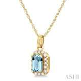 5x3 MM Octagonal Shape Aquamarine and 1/20 Ctw Single Cut Diamond Halo Semi-Precious Pendant with Chain in 10K Yellow Gold
