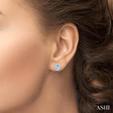 5x3 MM Oval Shape Aquamarine and 1/8 Ctw Single Cut Diamond Halo Semi-Precious Stud Earrings in 10K White Gold