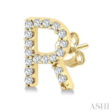 1/10 Ctw Initial 'R' Single Cut Diamond Earrings in 10K Yellow Gold