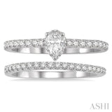 3/4 Ctw Diamond Wedding Set With 5/8 Ct Pear Cut Diamond Engagement Ring and 1/6 Ct Wedding Band in 14K White Gold