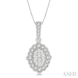 1/4 Ctw Lattice Edge Oval Shape Lovebright Round Cut Diamond Pendant With Chain in 14K White Gold