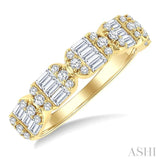 3/4 Ctw Elongated Cushion Mount Link Fusion Baguette and Round Cut Diamond Fashion Band in 14K Yellow Gold