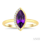 1/20 Ctw 10X5 MM Marquise Cut Amethyst and Round Cut Diamond Semi-Precious Fashion Ring in 10K Yellow Gold