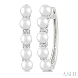 1/6 Ctw 4MM White Pearl and Round Cut Diamond Fashion Hoop Earring in 10K White Gold