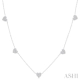 1/4 Ctw Heart Motif Round Cut Diamond Station Necklace in 14K White Gold