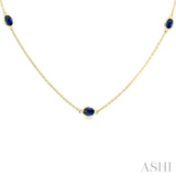 4x3 MM Oval Cut Sapphire Precious Station Necklace in 14K Yellow Gold