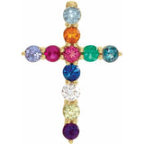 14K Yellow Gold Natural Multi-Gemstone & .03 CT Natural Diamond Cross 16-18" Necklace