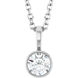 Platinum 1/4 CT Natural Diamond Bezel-Set Solitaire 16-18" Necklace