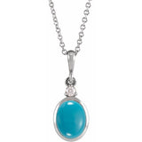 14K White Gold 6x4 mm Natural Turquoise & .015 CT Natural Diamond 16-18