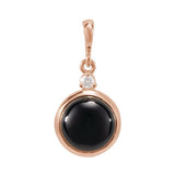 14K Rose Gold 6 mm Natural Black Onyx & .03 CT Natural Diamond Cabochon Pendant
