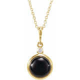 14K Yellow Gold 6 mm Natural Black Onyx & .03 CT Natural Diamond Cabochon 16-18