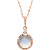 14K Rose Gold 6 mm Natural Rainbow Moonstone & .03 CT Natural Diamond Cabochon 16-18