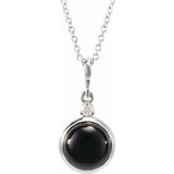 Sterling Silver 6 mm Natural Black Onyx & .03 CT Natural Diamond Cabochon 16-18